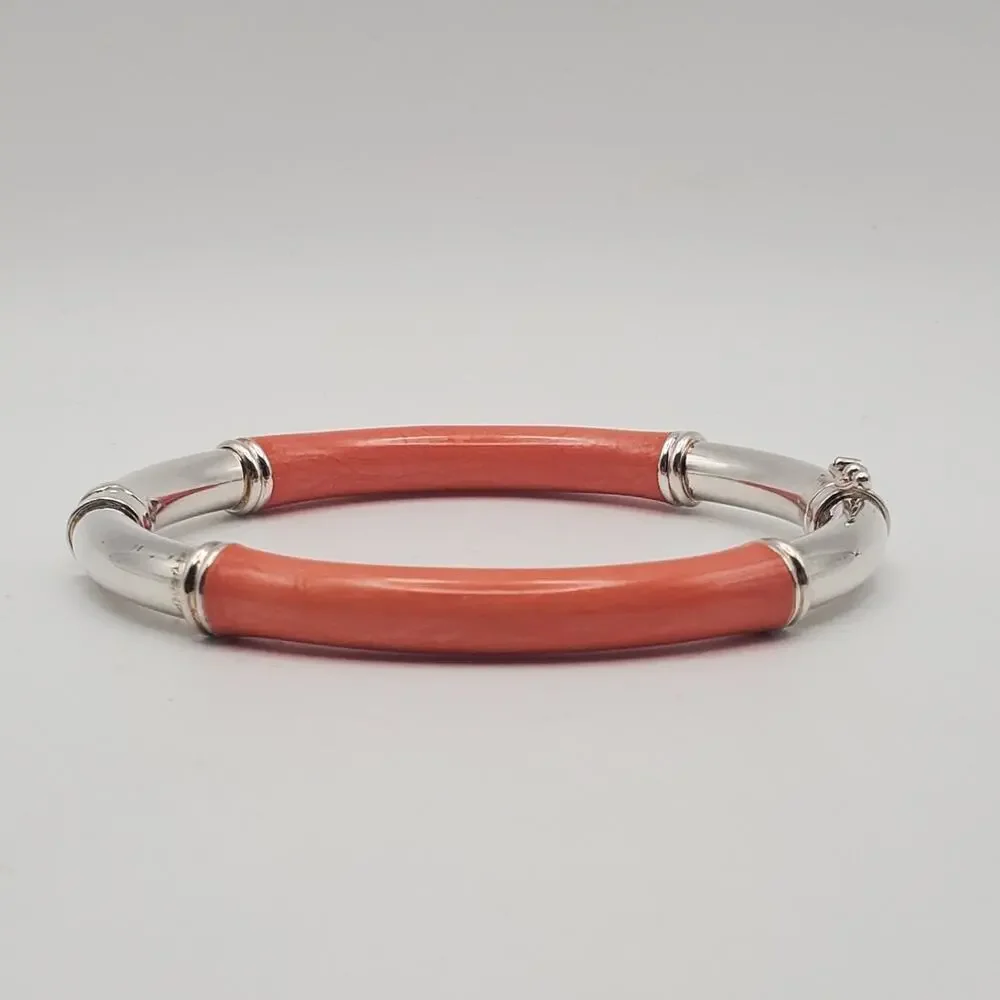 Milor Italy Sterling Silver 925 Orange Enamel Hinged Bangle Bracelet 6.75" - Picture 4 of 12